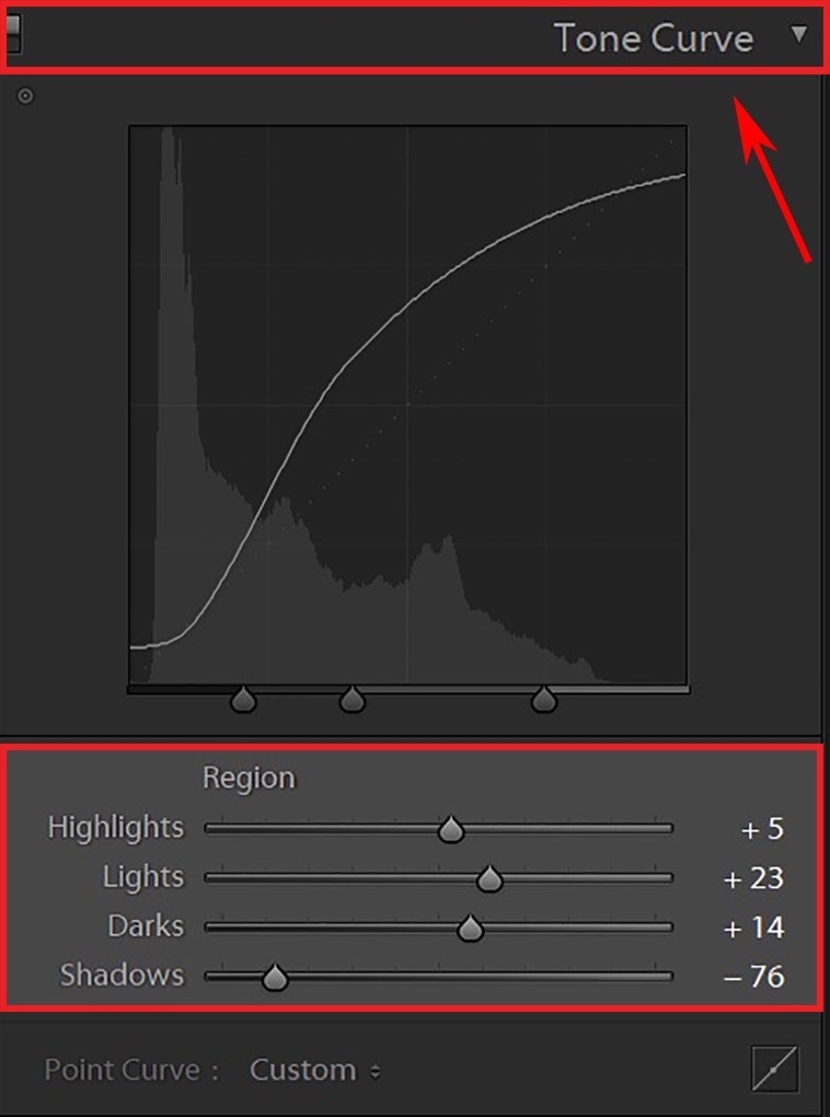 Hiệu chỉnh thông số tại mục Tone Curve