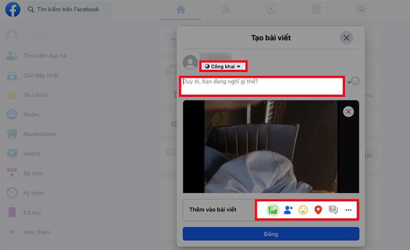 Bên cạnh đó, bạn có thể chỉnh sửa quyền riêng tư, viết nội dung, cảm nghĩ về video mà bạn chia sẻ ở dưới mục Tạo bài viết hoặc chèn ảnh, video, gắn thẻ bạn bè, thêm vị trí ở mục Thêm vào bài viết