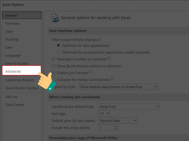 Chọn mục Advanced Chọn mục Advanced