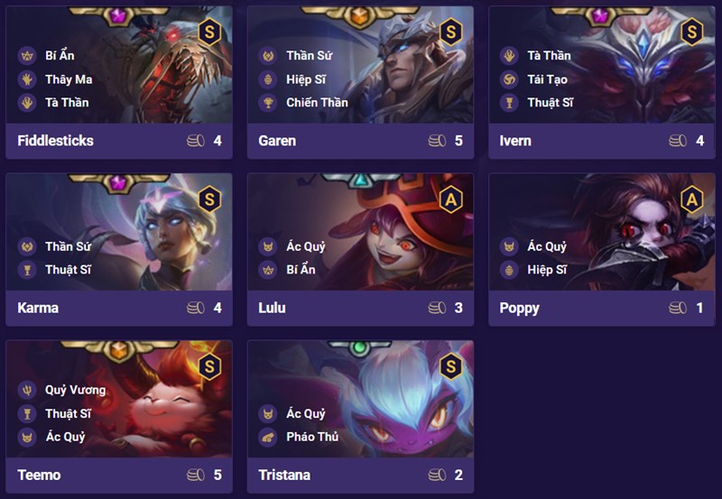 Danh s&aacute;ch tướng đội h&igrave;nh &Aacute;c Quỷ Thuật Sĩ