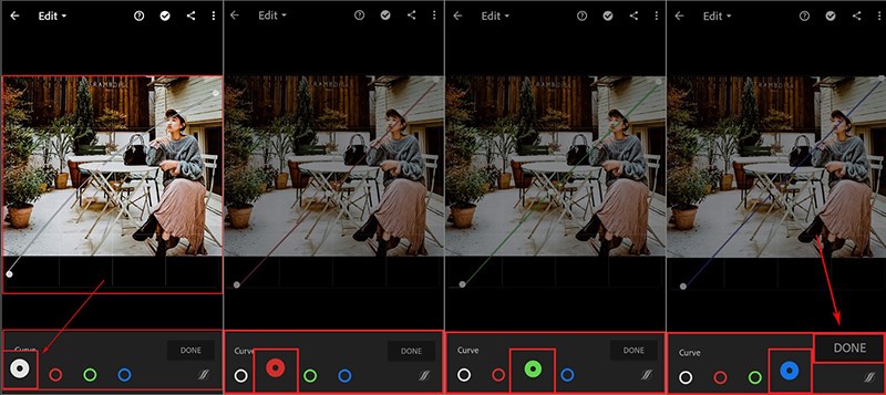 Giao diện chức năng Curve trên Lightroom Mobile