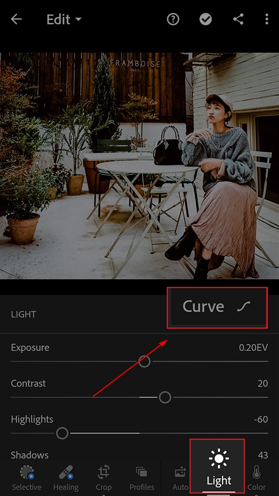 Chọc Curve trong Lightroom phiên bản điện thoại