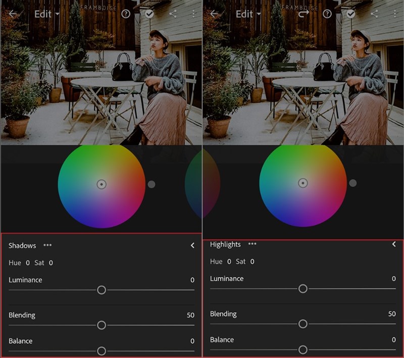 Điều chỉnh các thông số cho màu áp lên vùng Shadows và Highlights