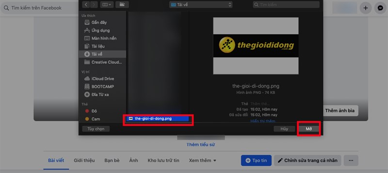 Bên cạnh đó, nếu bạn chọn Tải ảnh lên, sau đó chọn ảnh mà bạn muốn làm ảnh bìa > Nhấn Mở