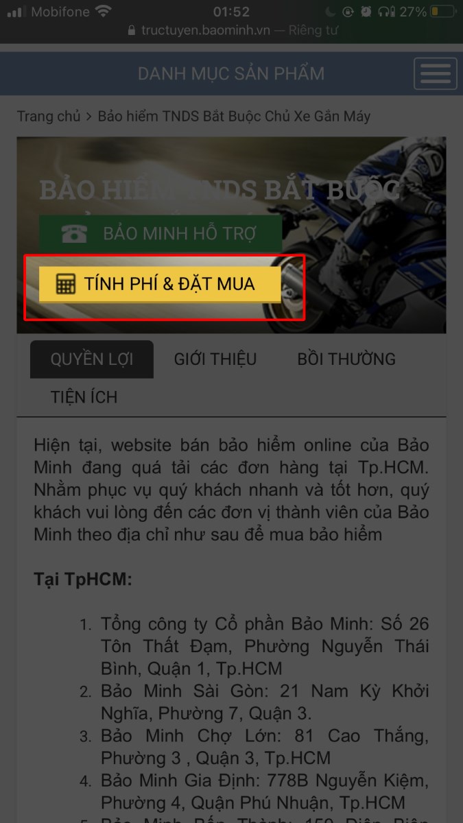 Nhấn chọn nút Tính phí & Đặt mua 