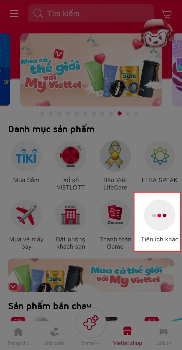 Chọn mục Tiện ích khác