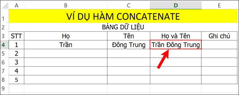 Nhấn Enter để hiển thị kết quả