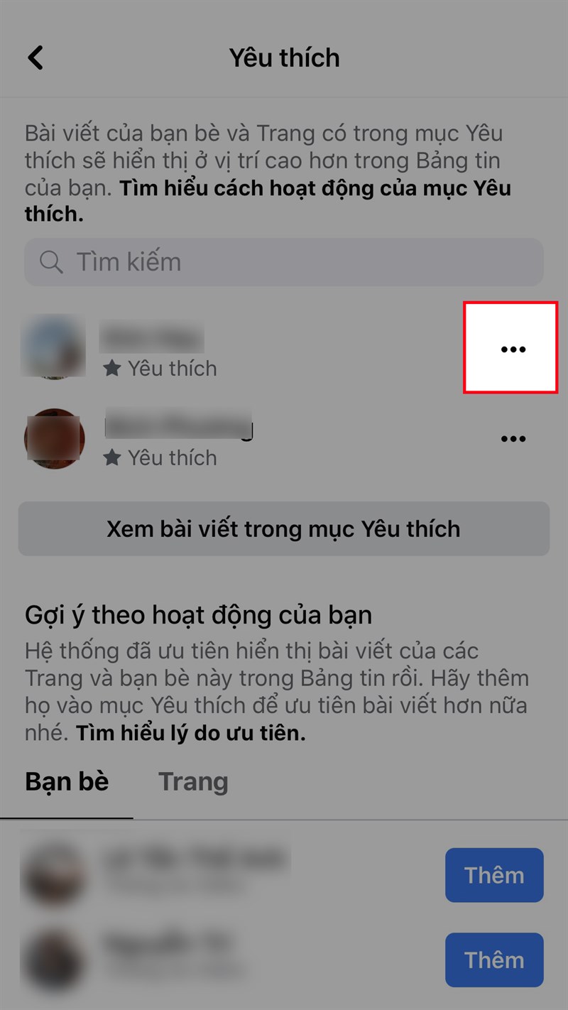 Tại đây sẽ hiển thị danh sách bạn bè và trang mà bạn đã bật chế độ xem trước, nhấn vào biểu tượng 3 dấu chấm ở bên phải