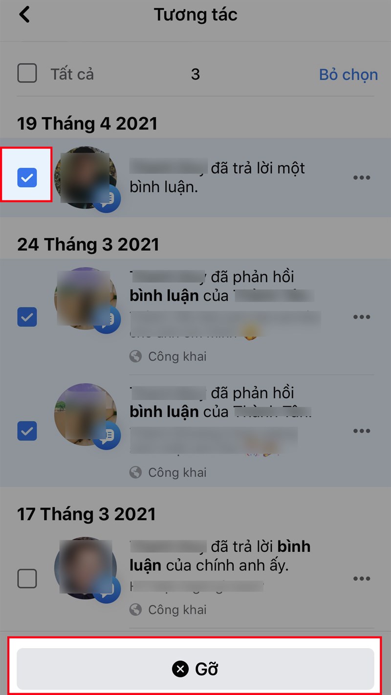 Bạn cũng có thể xóa cùng lúc nhiều bình luận bằng cách nhấn dấu tích vào ô vuông ở bên trái bình luận > Chọn Gỡ Bạn cũng có thể xóa cùng lúc nhiều bình luận bằng cách nhấn dấu tích vào ô vuông ở bên trái bình luận > Chọn Gỡ