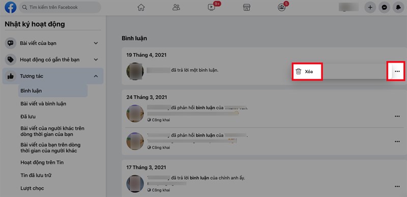 Nhấn vào biểu tượng 3 dấu chấm ở bên phải bình luận mà bạn muốn xóa > Chọn Xóa Nhấn vào biểu tượng 3 dấu chấm ở bên phải bình luận mà bạn muốn xóa > Chọn Xóa