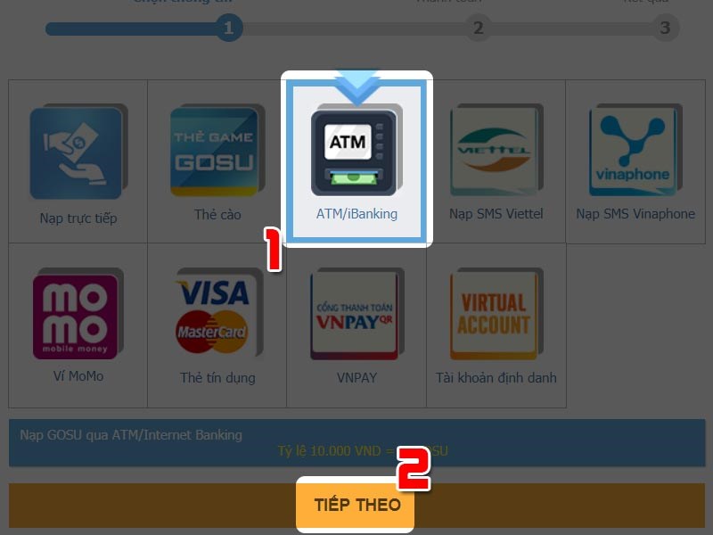 Chọn h&igrave;nh thức thanh to&aacute;n l&agrave; ATM