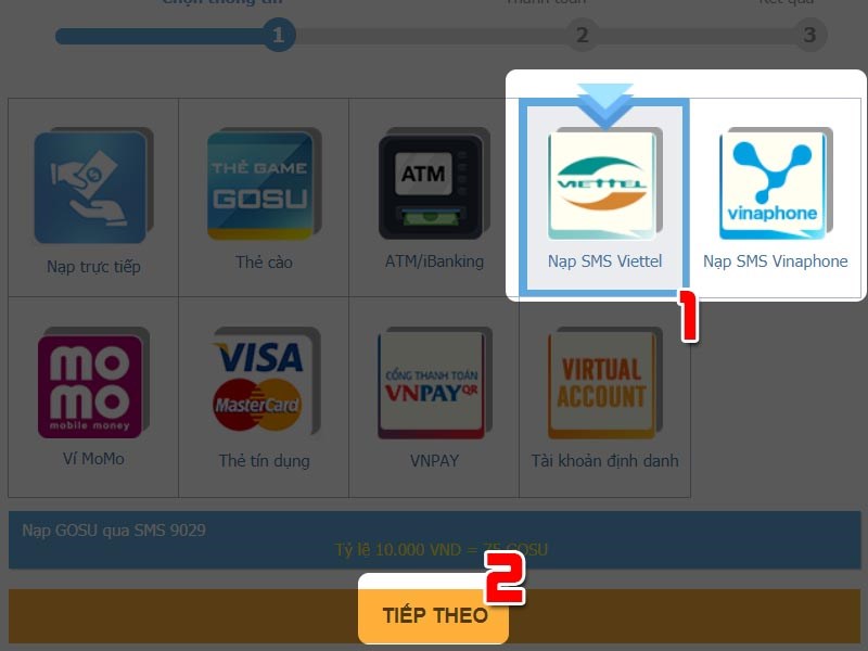 Chọn thanh to&aacute;n SMS