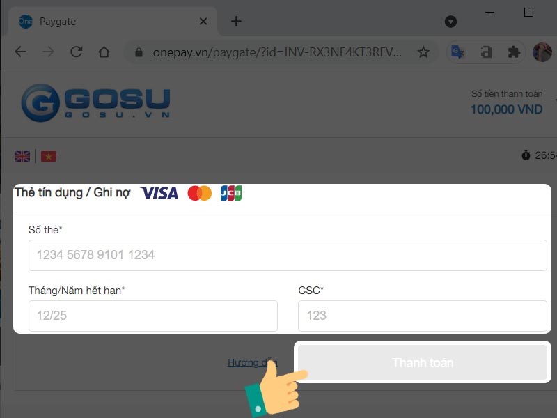 Điền th&ocirc;ng tin v&agrave; x&aacute;c nhận thanh to&aacute;n