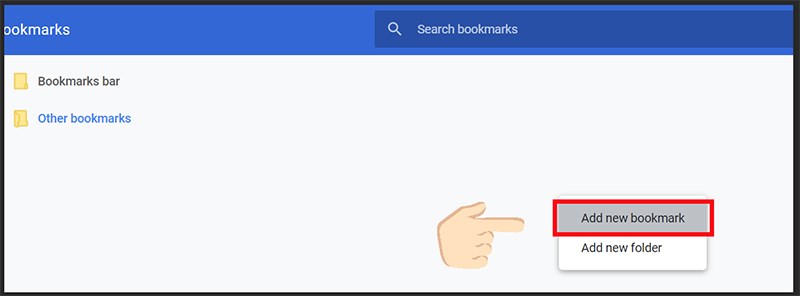 Click chuột phải và chọn Add new bookmark
