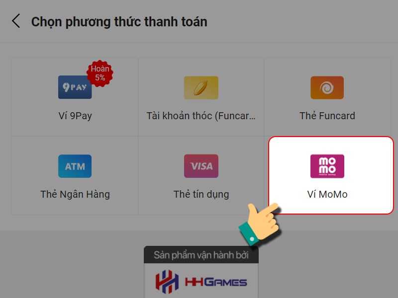Chọn phương thức thanh to&aacute;n l&agrave; MOMO