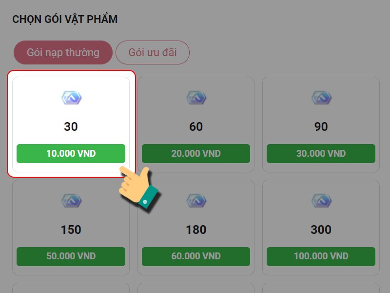 Chọn g&oacute;i vật phẩm