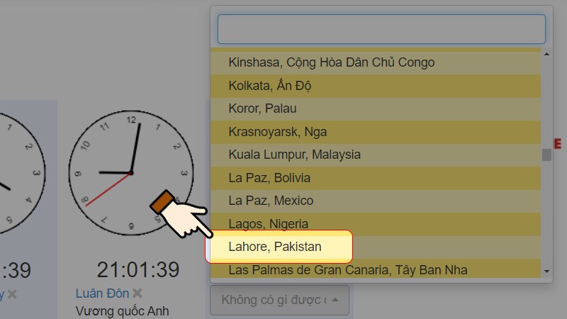 Chọn quốc gia muốn xem giờ