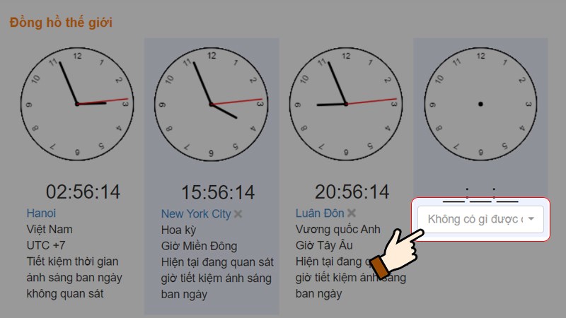 Nhấn chọn khung trống phía dưới đồng hồ thứ 4 từ trái sang