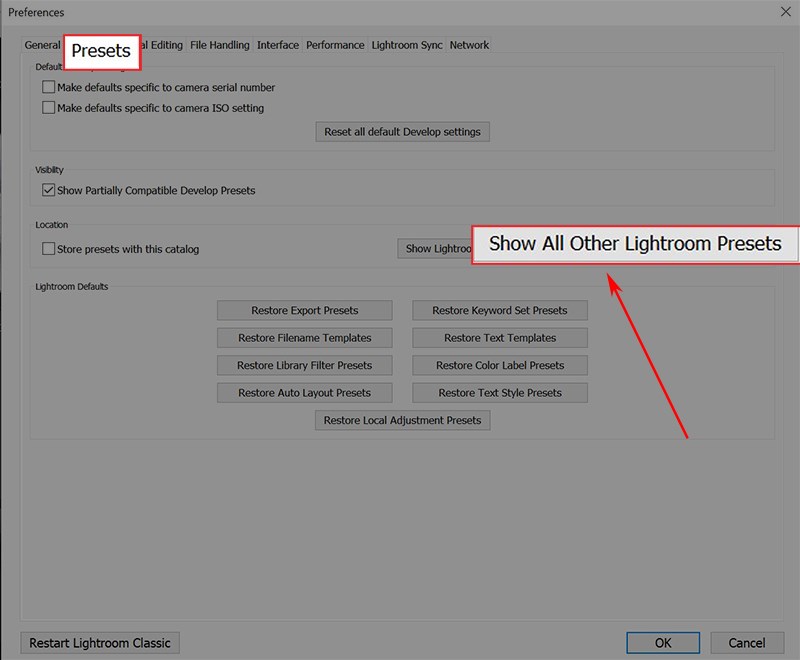 Mở cửa sổ quản lí Preset trong Lightroom Mở cửa sổ quản lí Preset trong Lightroom
