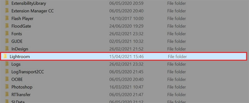 Chọn folder Lightroom để xóa Preset Chọn folder Lightroom để xóa Preset