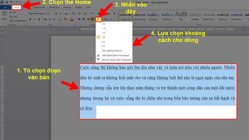 Cách sửa lỗi cách dòng trong Word 2010, 2007