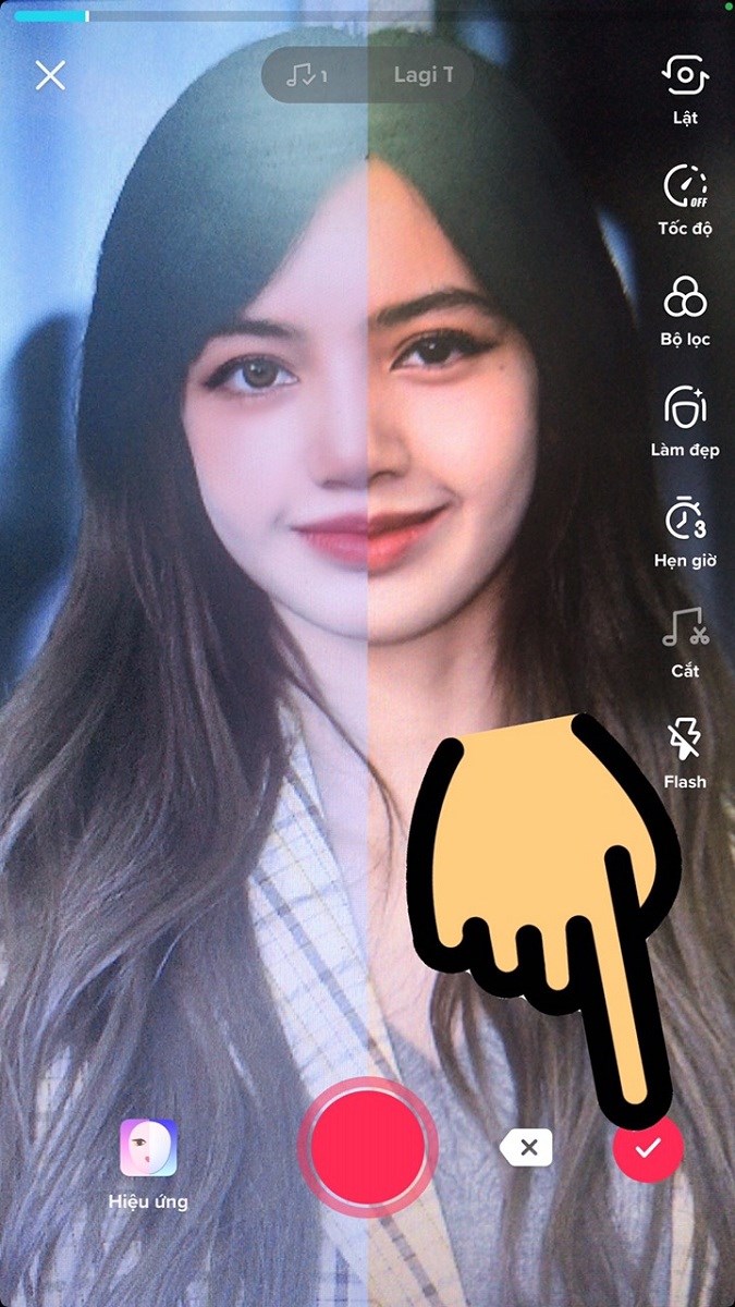 Nhấn dấu tick đỏ để lưu video