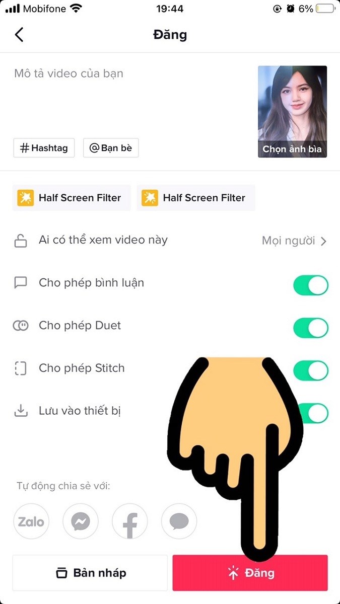 Nhấn n&uacute;t Đăng để tải video l&ecirc;n TikTok