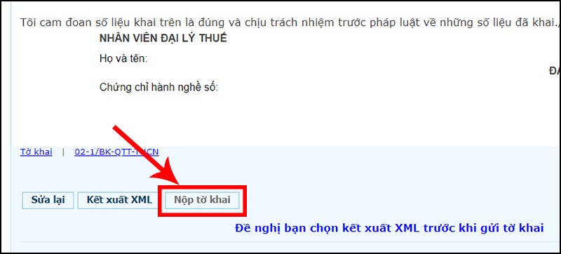 Chọn Nộp tờ khai