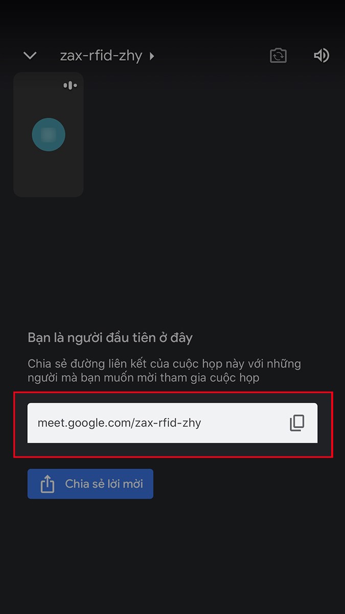 Copy đường link ở khung bên trái hoặc copy mã lớp học là các ký tự ở sau cụm meet.google.com/