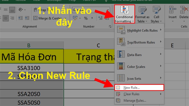 Đi đến phần&nbsp;Style > Nhấn vào Conditional Formatting > Chọn New Rule