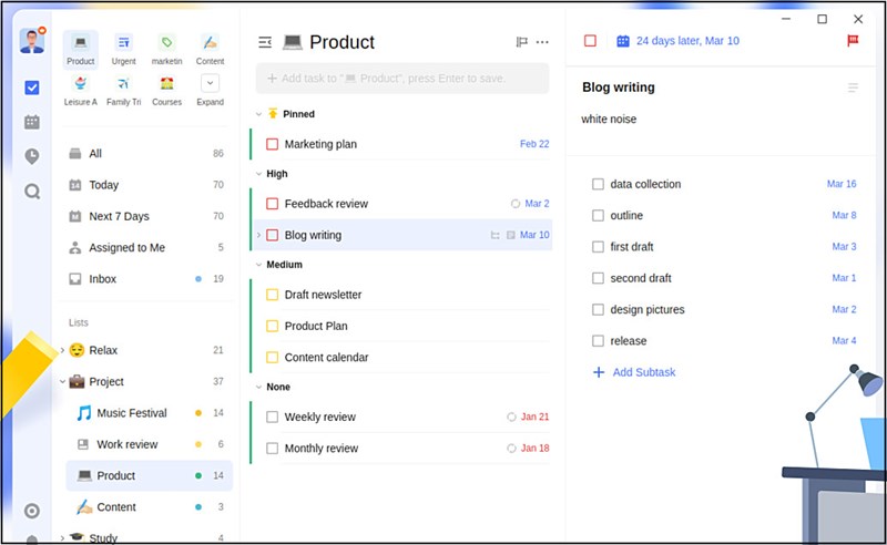 Quản l&yacute; c&ocirc;ng việc dễ d&agrave;ng với TickTick