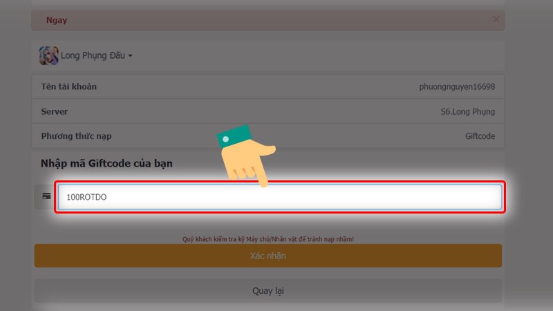 Nhập code v&agrave;o &ocirc; b&ecirc;n dưới.
