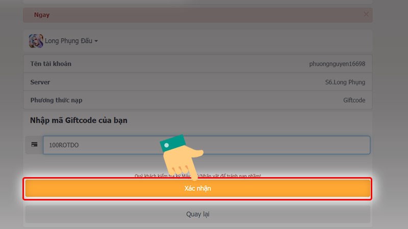 Nhấn v&agrave;o mục X&aacute;c nhận