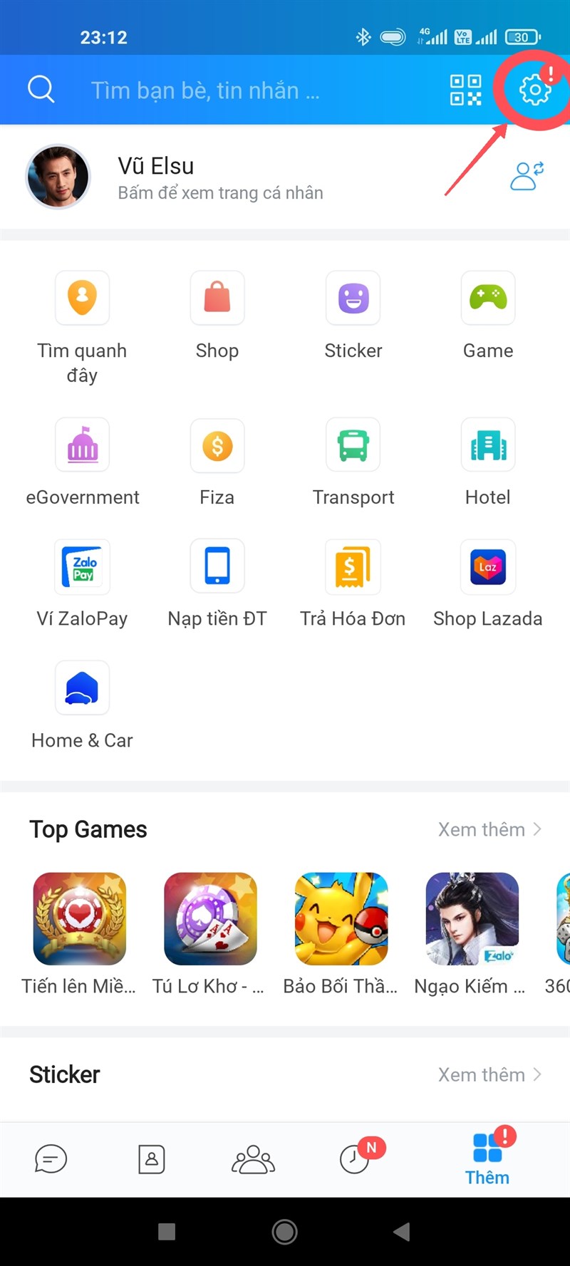 Chọn biểu tượng&nbsp;C&agrave;i đặt