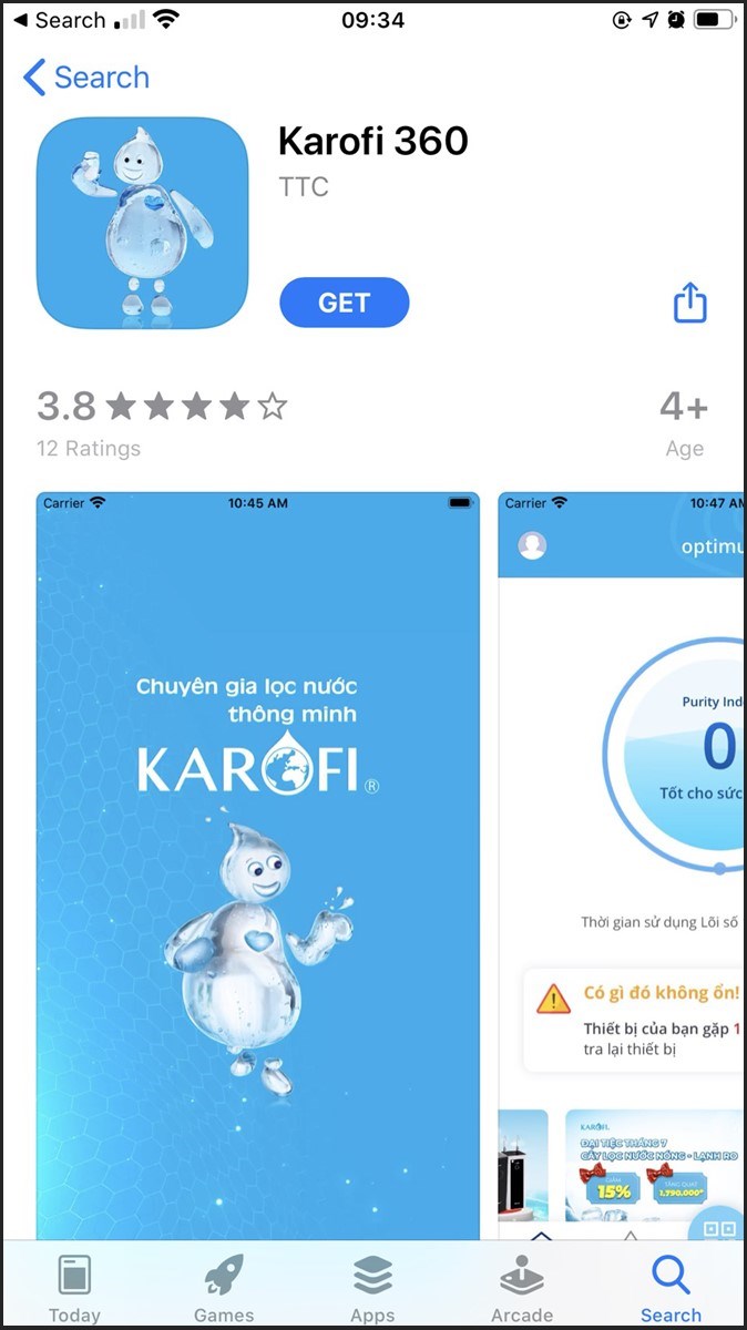 Tìm và tải ứng dụng Karofi 360 về thiết bị iOS