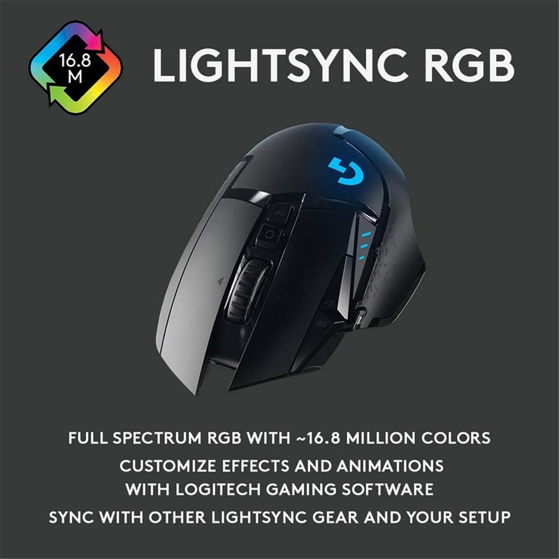 Logitech G502 được trang bị dải LED RGB 16.8 triệu màu