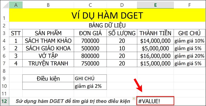 Khắc phục lỗi #VALUE! khi sử dụng hàm DGET.