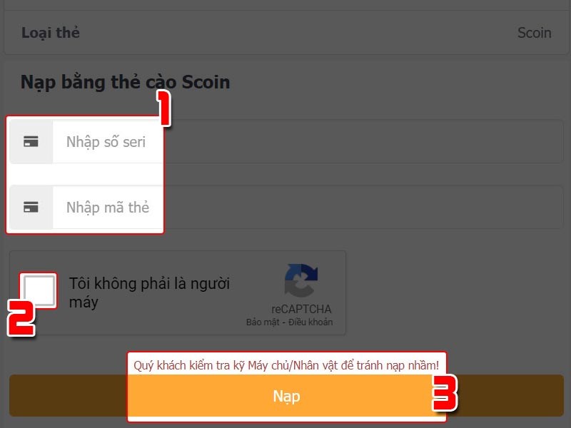 Nhập số seri, m&atilde; thẻ