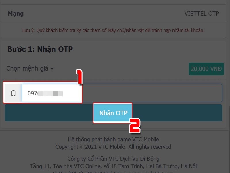 Điền số điện thoại