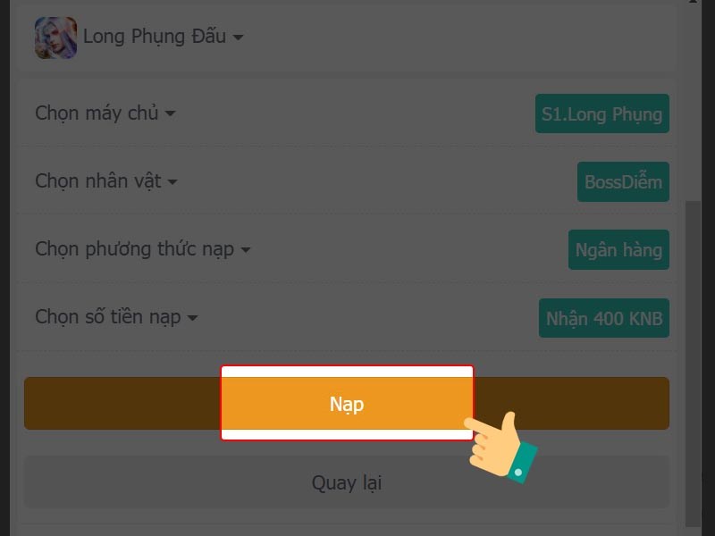 Kiểm tra lại th&ocirc;ng tin v&agrave; nhấn Nạp