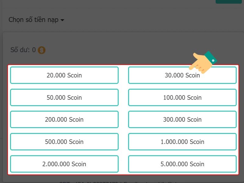 Chọn mức tiền nạp