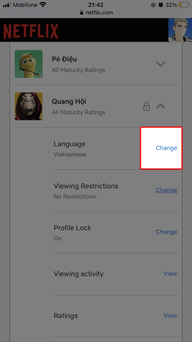 Nhấn Change 