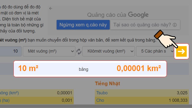 Nhấn chọn dấu mũi tên để chuyển đổi