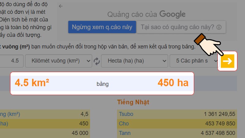 Nhấn chọn dấu mũi tên để chuyển đổi