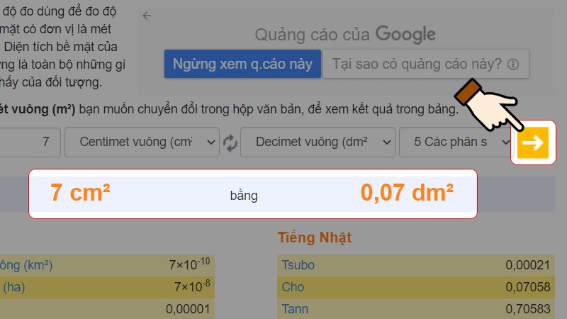 Nhấn chọn dấu mũi tên để chuyển đổi