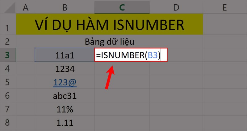 Ví dụ minh họa hàm ISNUMBER.