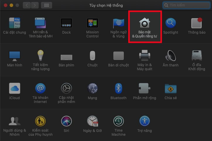 Chọn Bảo mật v&agrave; quyền ri&ecirc;ng tư
