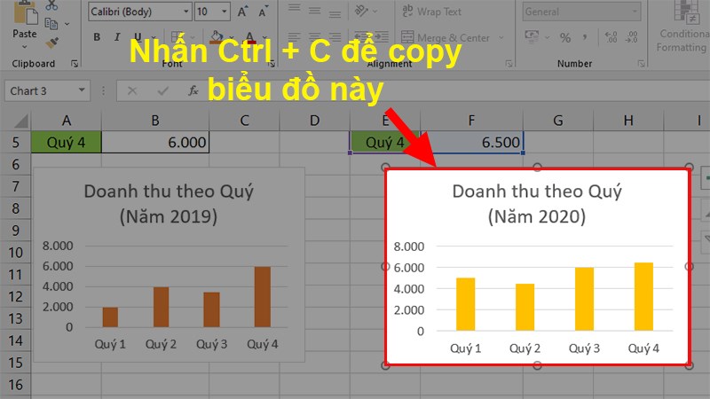 Chọn toàn bộ biểu đồ ở dữ liệu thứ 2 > Nhấn tổ hợp phím Ctrl + C để copy toàn bộ biểu đồ