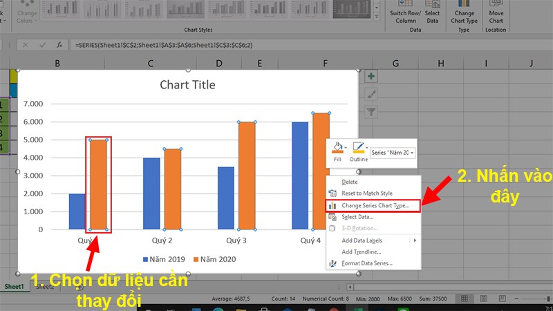Chọn dữ liệu thứ 2 có trong bảng > Nhấn chuột phải > Chọn Change Series Chart Type