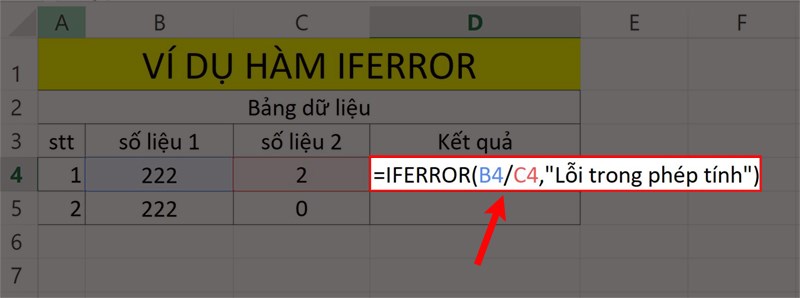Ví dụ minh họa hàm IFERROR.